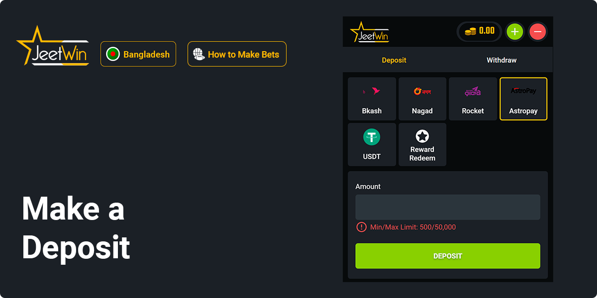 Make a deposit to start jeetwin sports betting