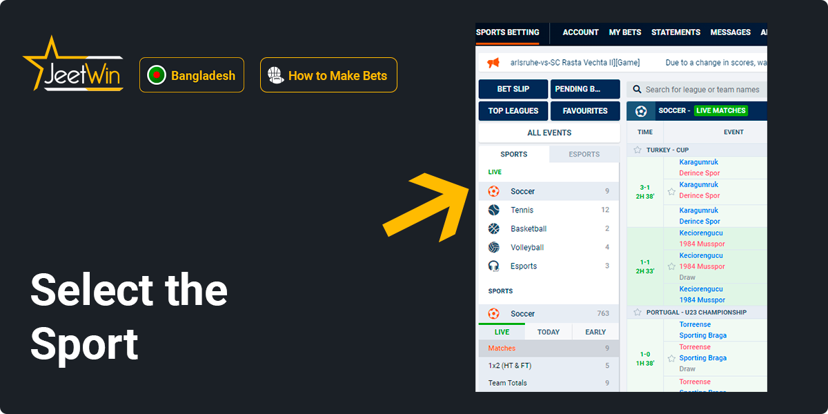 Select your sport at Jeetwin
