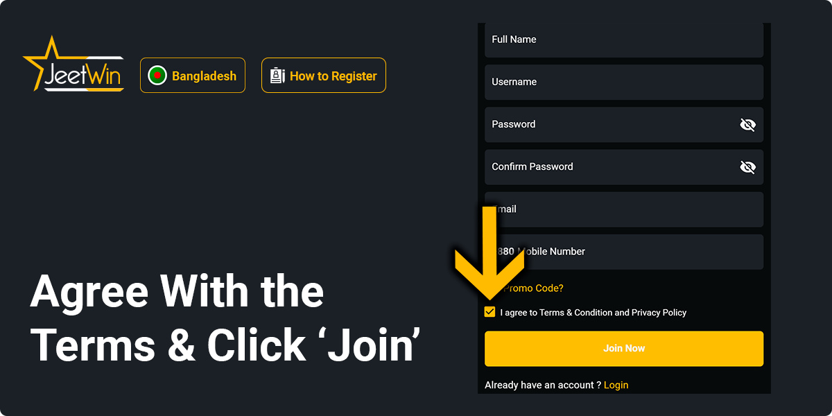 Agree with terms & conditions and submit registration form to complete Jeetwin Registration