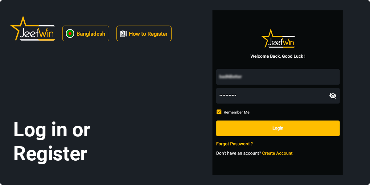 Log in or Register at Jeetwin