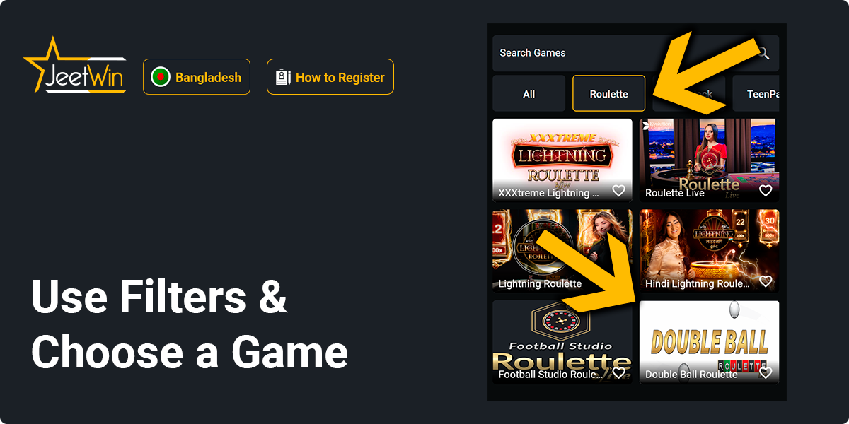 Use filters to choose the game you want to play at Jeetwin Bangladesh